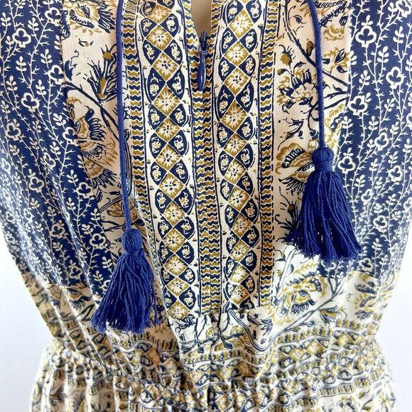 Sea New York Sabine Dress Size 4 Silk Blue Printed Midi Tassel Sleeveless Boho - Picture 5 of 12